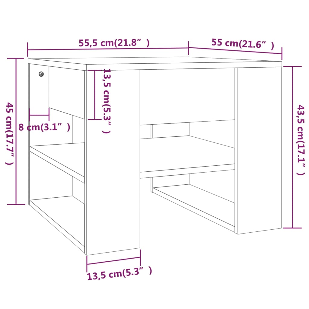 vidaXL Mesa de centro madera de ingeniería roble Sonoma 55,5x55x45 cm