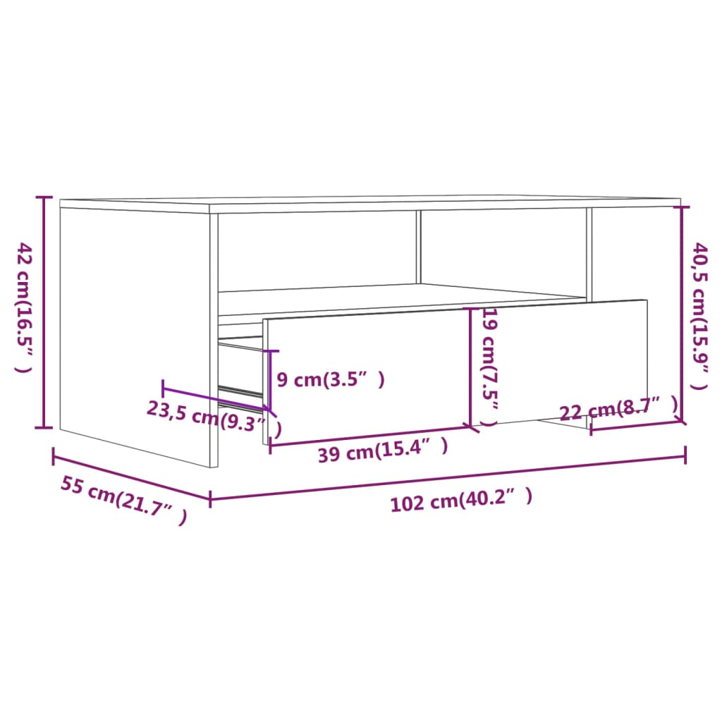 vidaXL Mesa de centro madera de ingeniería negra 102x55x42 cm