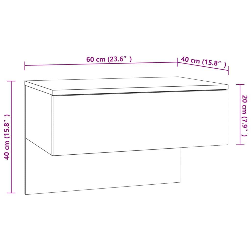 vidaXL Mesita de noche de pared blanca