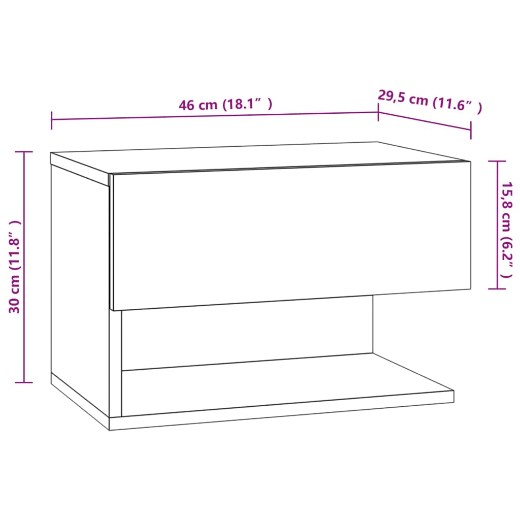 vidaXL Mesita de noche de pared blanca