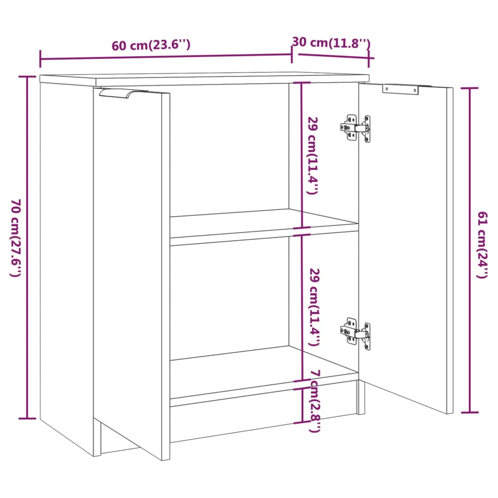 vidaXL Aparador de madera contrachapada negro 60x30x70 cm