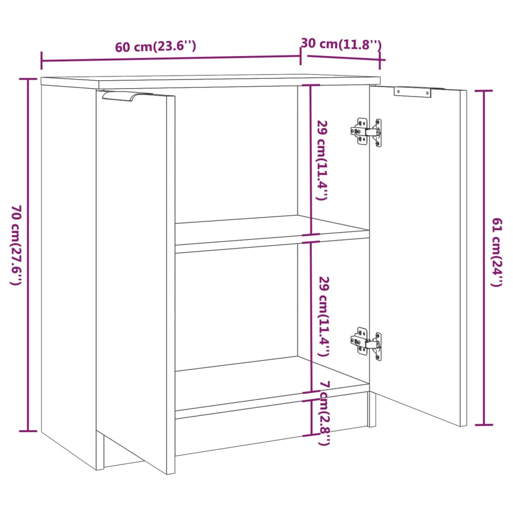 vidaXL Aparador de madera contrachapada blanco brillante 60x30x70 cm