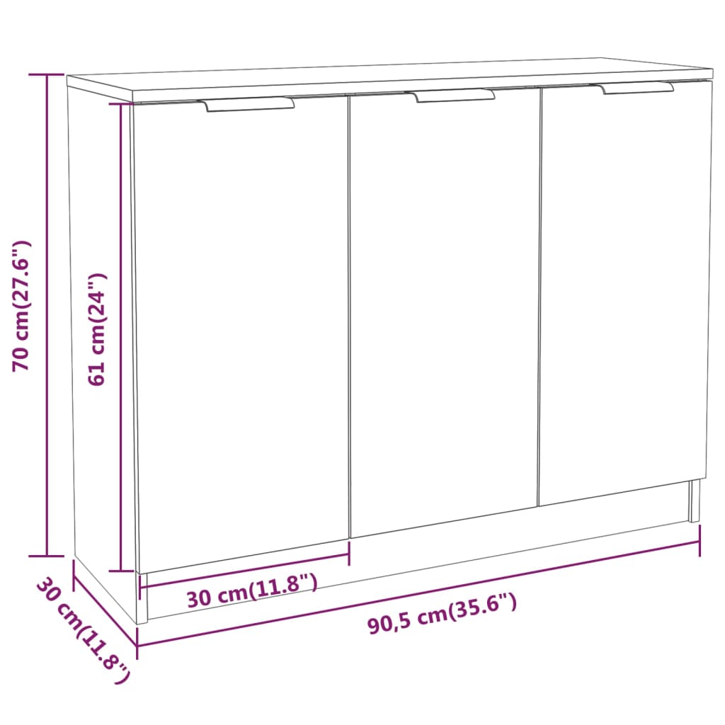 vidaXL Aparador de madera contrachapada roble Sonoma 90,5x30x70 cm