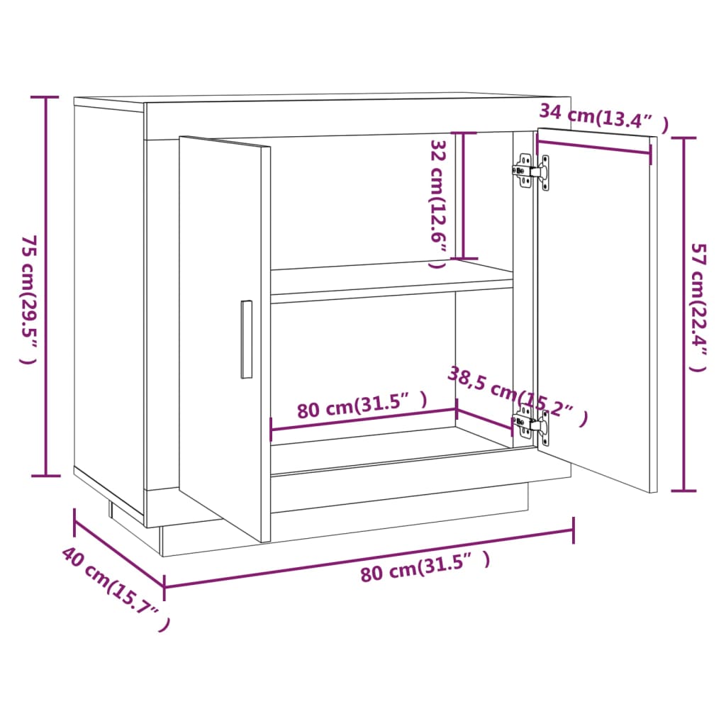 vidaXL Aparador de madera contrachapada blanco brillante 80x40x75 cm