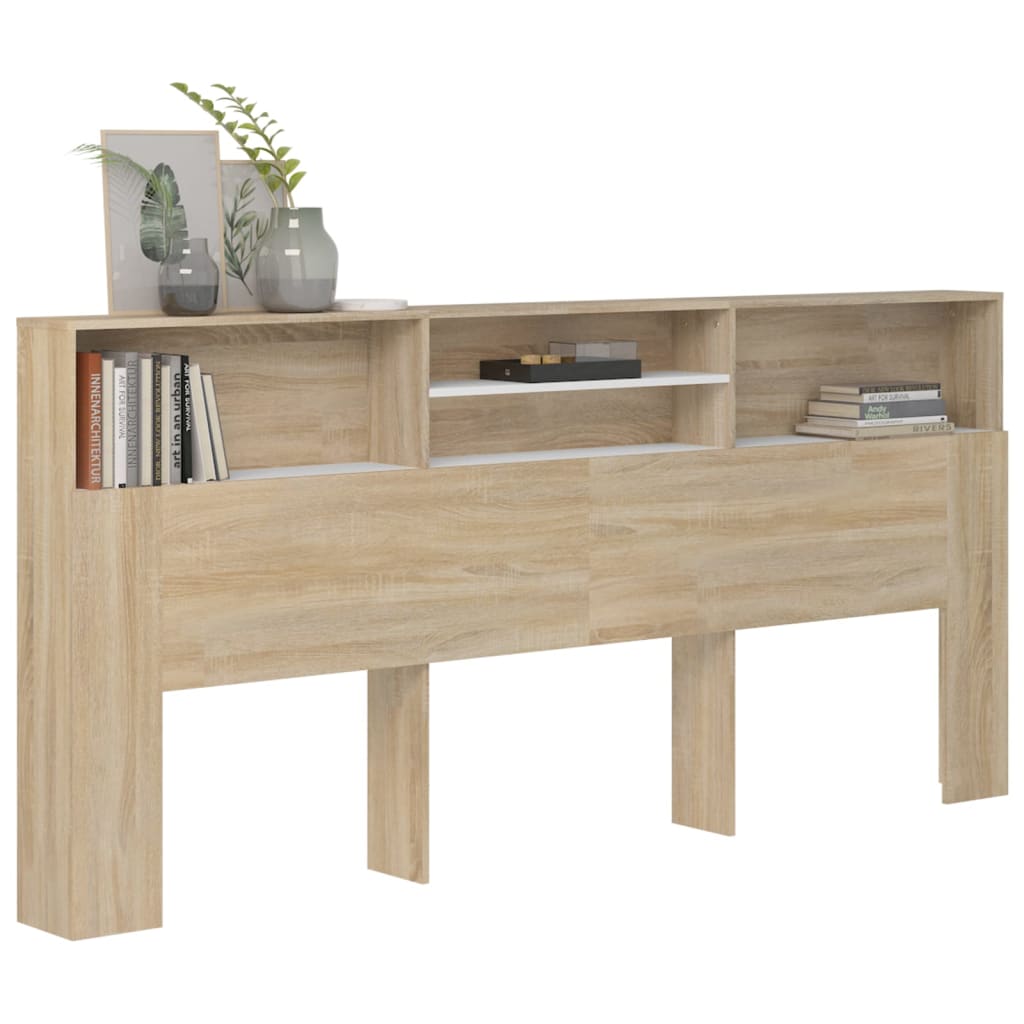 vidaXL Mueble cabecero color blanco y roble Sonoma 220x19x103,5 cm