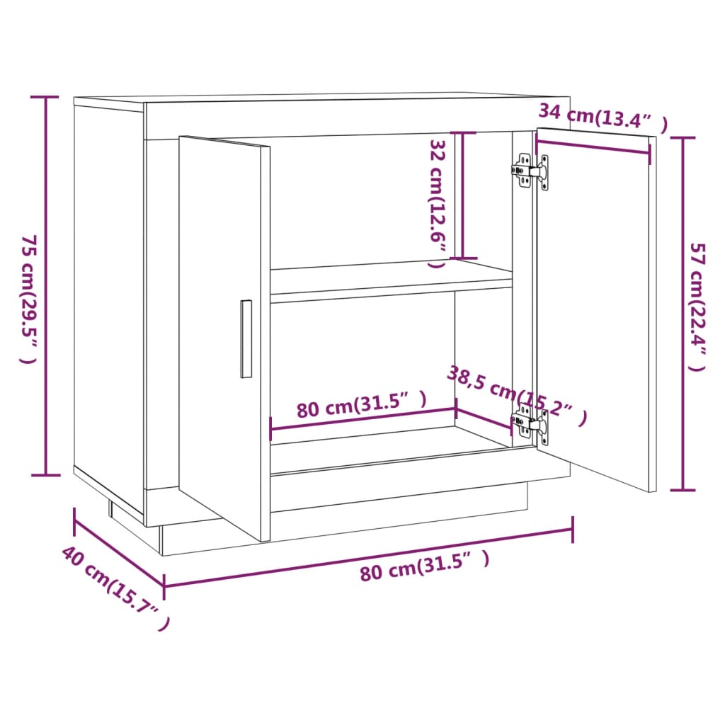 vidaXL Aparador de madera contrachapada roble marrón 80x40x75 cm