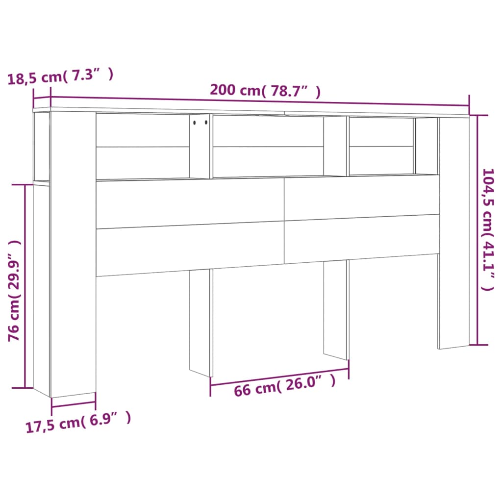 vidaXL Armario cabecero marrón roble 200x18,5x104,5 cm