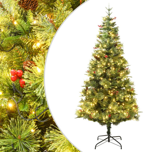 vidaXL Árbol de Navidad con luces y piñas PVC PE verde 150 cm