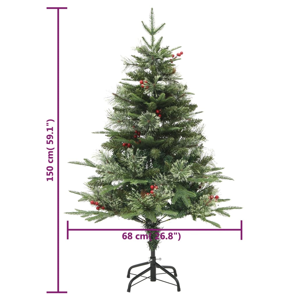 vidaXL Árbol de Navidad con luces y piñas PVC PE verde 150 cm