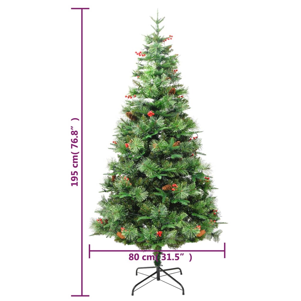 vidaXL Árbol de Navidad con luces y piñas PVC PE verde 195 cm