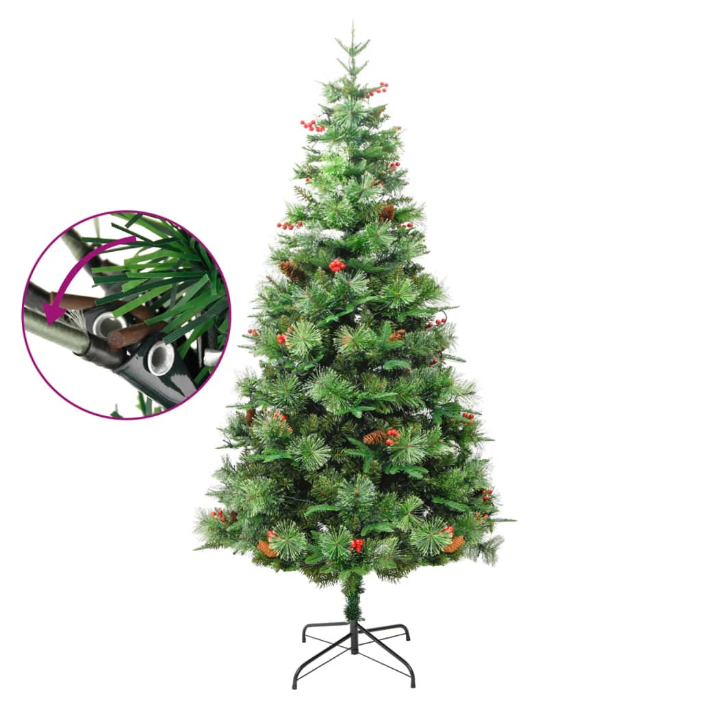 vidaXL Árbol de Navidad con luces y piñas PVC PE verde 195 cm