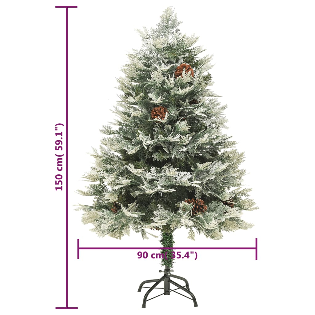 vidaXL Árbol de Navidad con luces y piñas PVC PE verde 150 cm