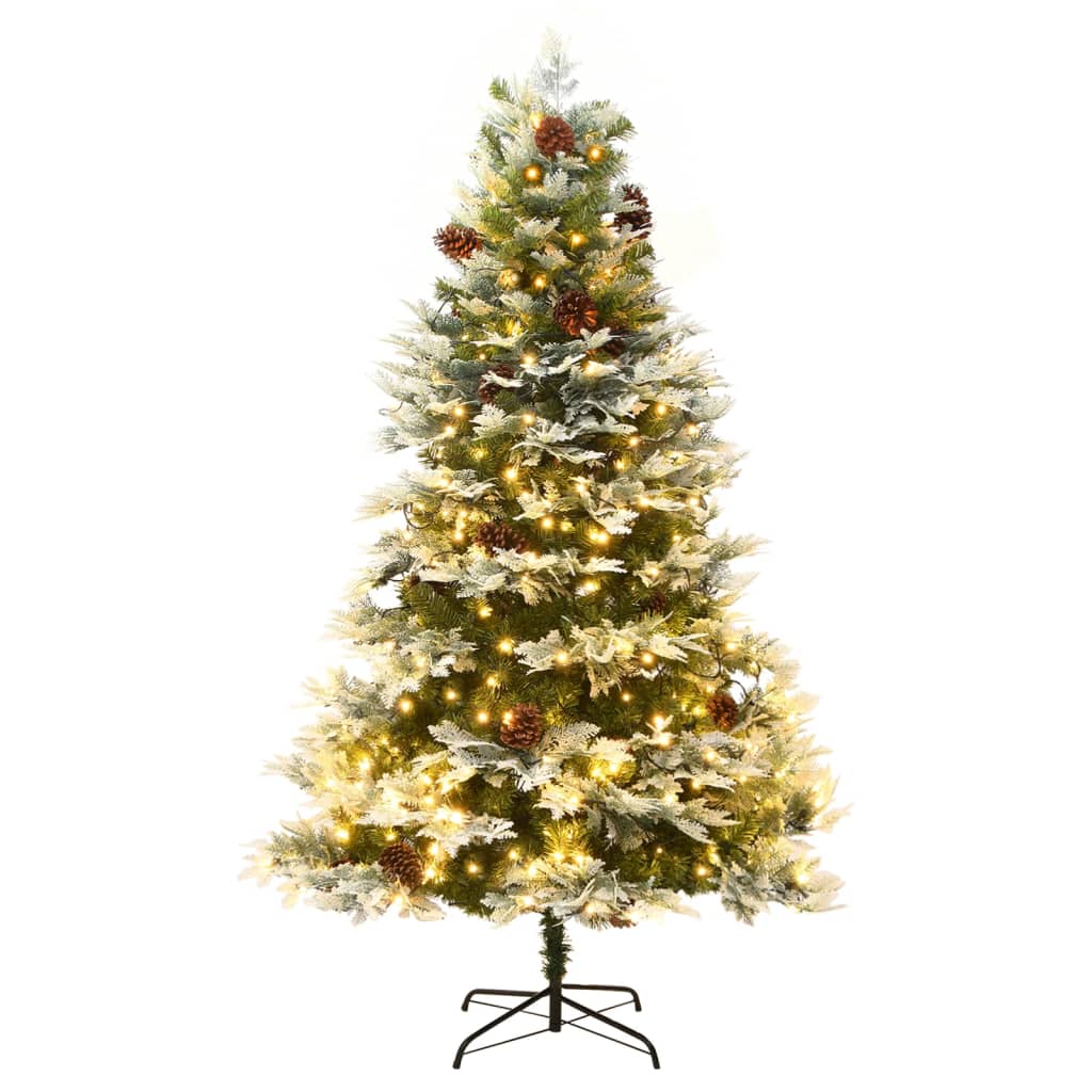 vidaXL Árbol de Navidad con luces y piñas PVC PE verde 195 cm