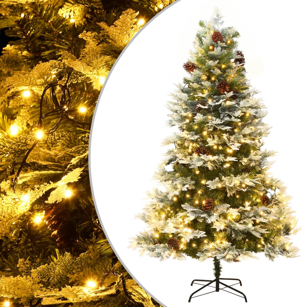 vidaXL Árbol de Navidad con luces y piñas PVC PE verde 225 cm