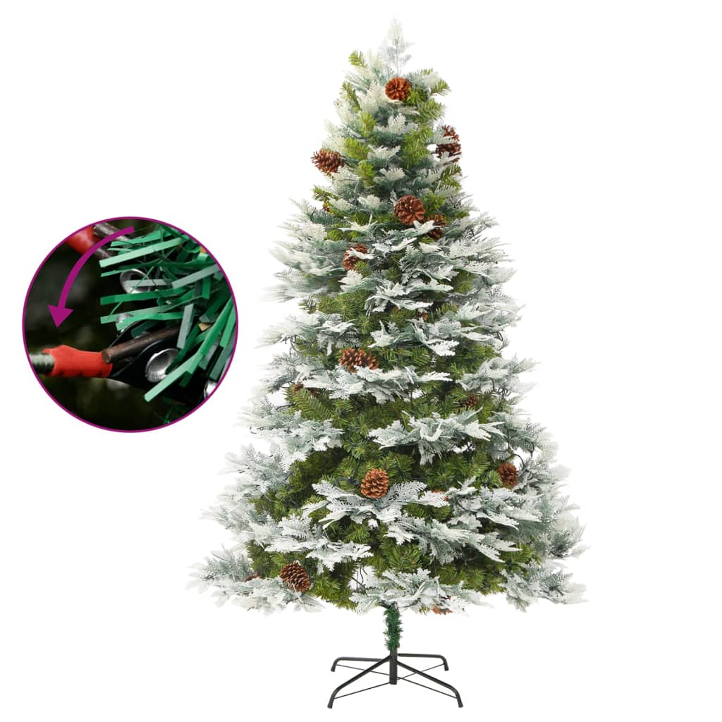 vidaXL Árbol de Navidad con luces y piñas PVC PE verde 225 cm