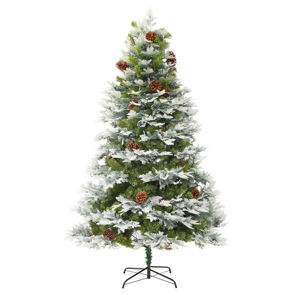 vidaXL Árbol de Navidad con luces y piñas PVC PE verde 225 cm