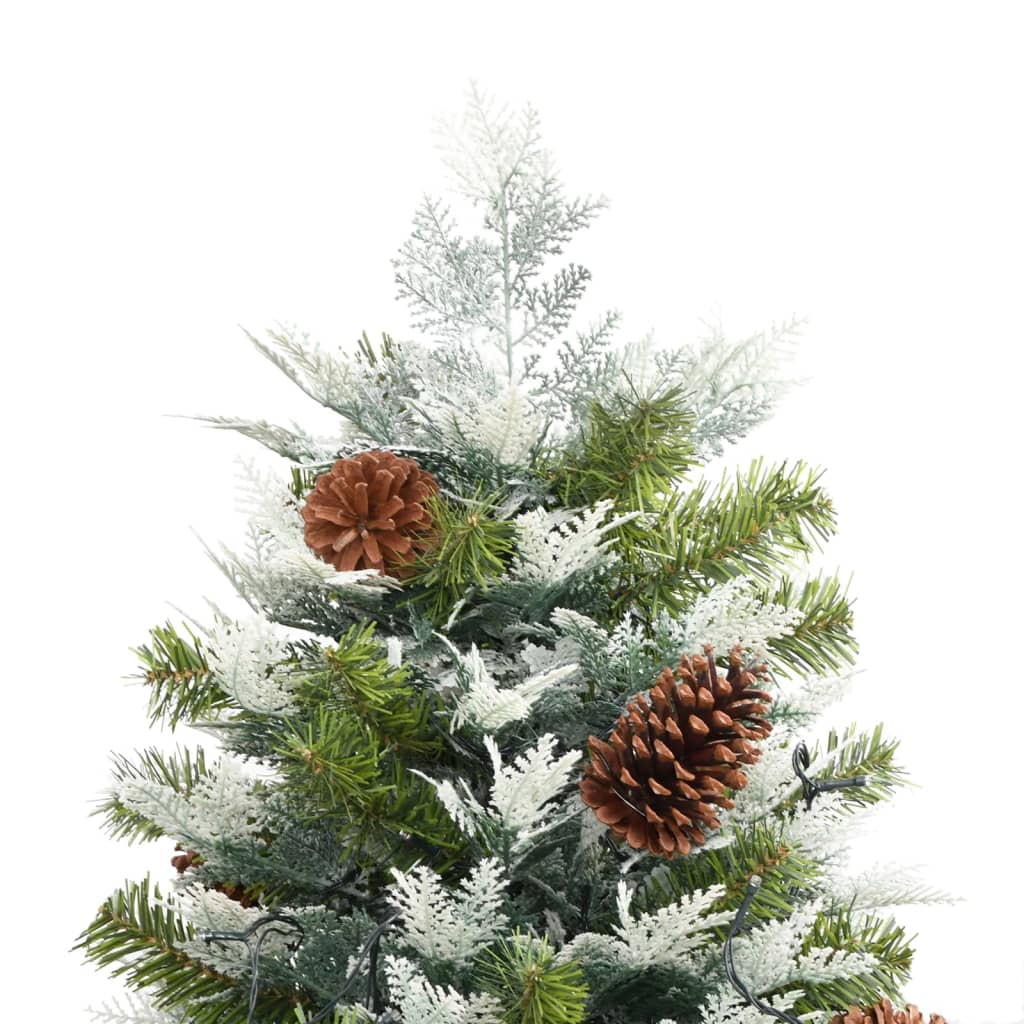 vidaXL Árbol de Navidad con luces y piñas PVC PE verde 225 cm