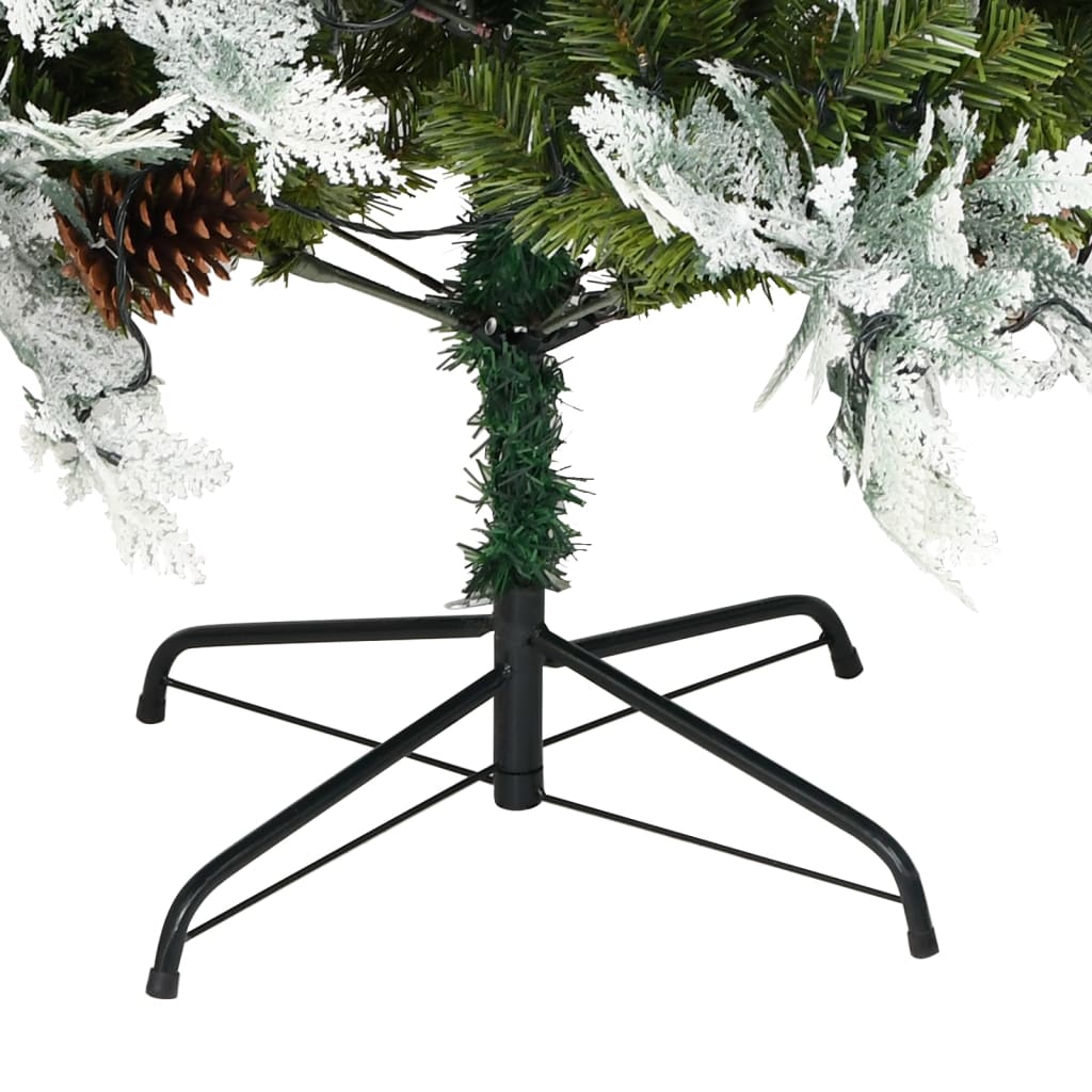 vidaXL Árbol de Navidad con luces y piñas PVC PE verde 225 cm