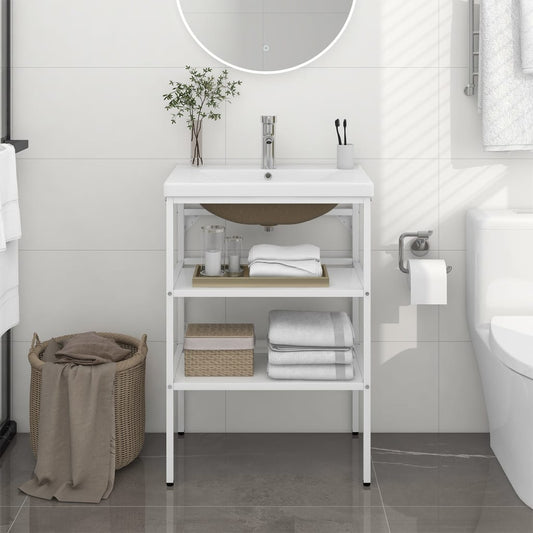 vidaXL Estructura de baño con lavabo incorporado hierro blanco