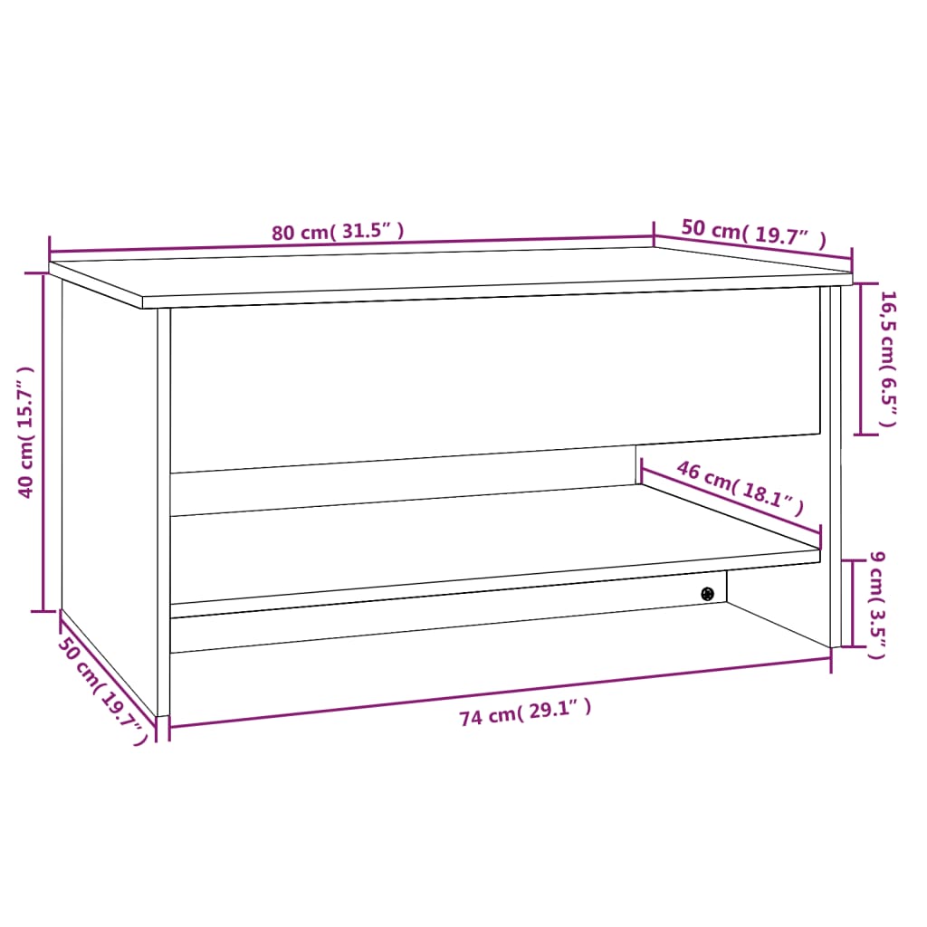 vidaXL Mesa de centro madera contrachapada gris hormigón 80x50x40 cm