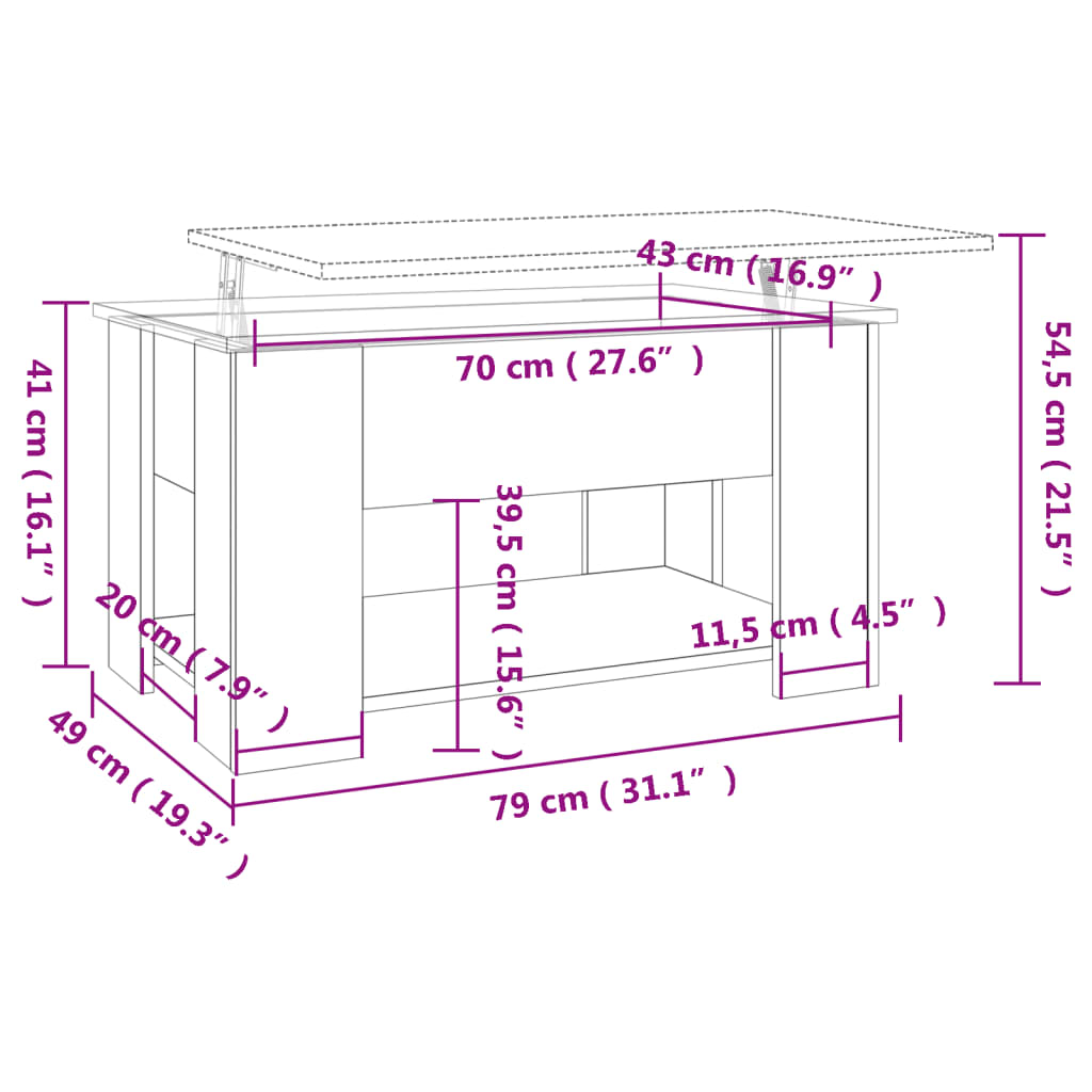 vidaXL Mesa de centro madera de ingeniería gris hormigón 79x49x41 cm