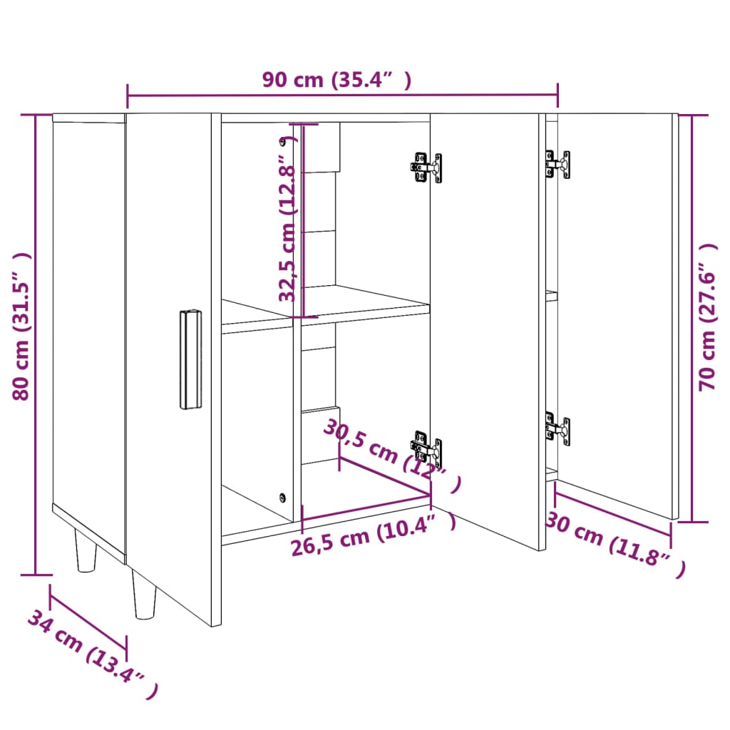 vidaXL Aparador de madera de ingeniería blanco 90x34x80 cm