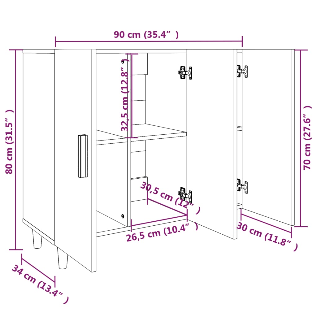 vidaXL Aparador de madera de ingeniería roble Sonoma 90x34x80 cm