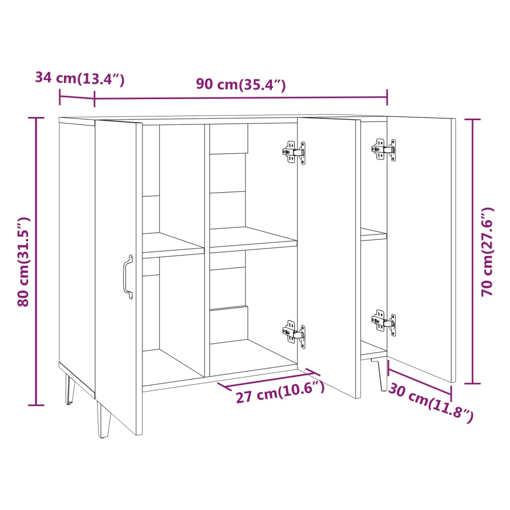 vidaXL Aparador de madera de ingeniería roble Sonoma 90x34x80 cm