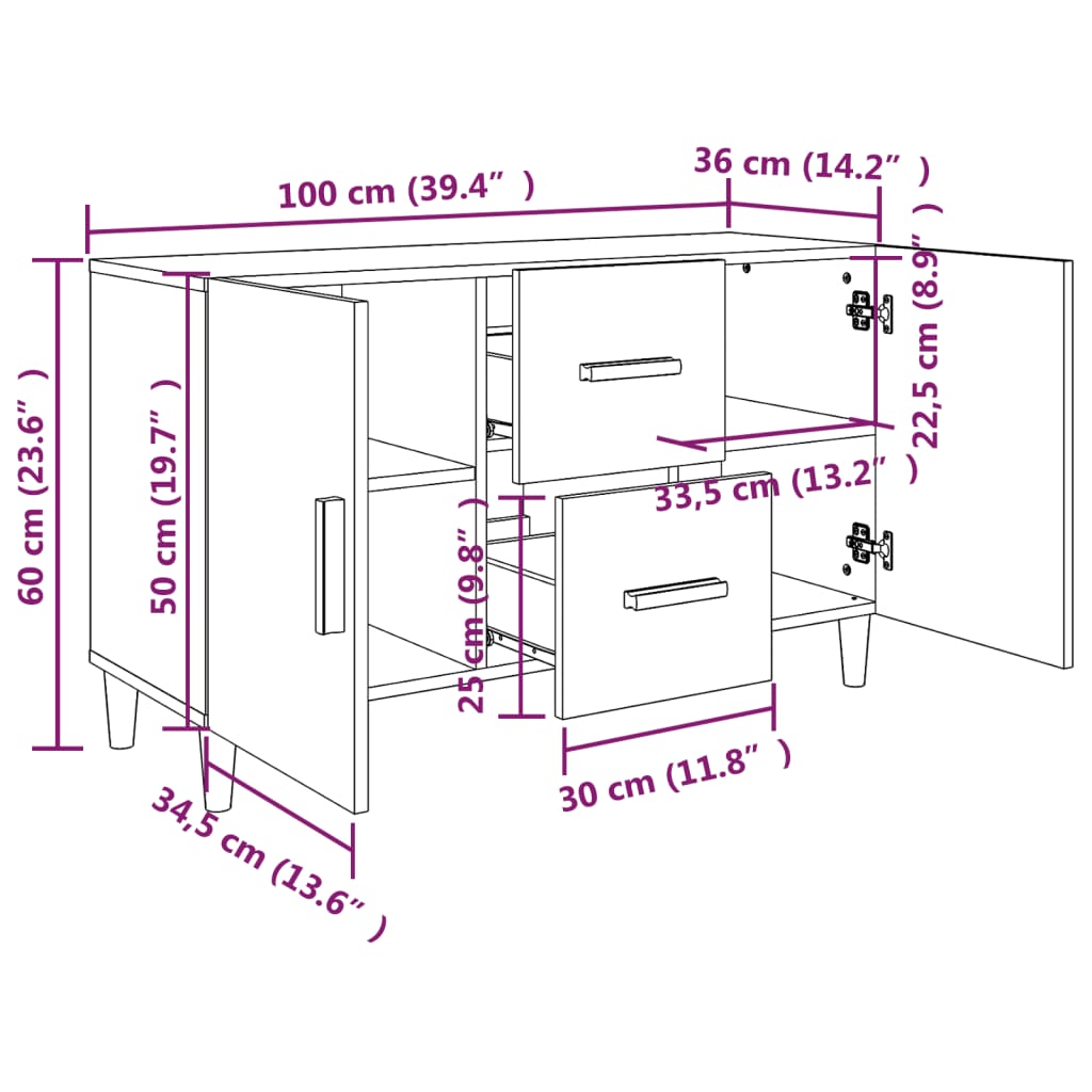 vidaXL Aparador de madera de ingeniería roble Sonoma 100x36x60 cm