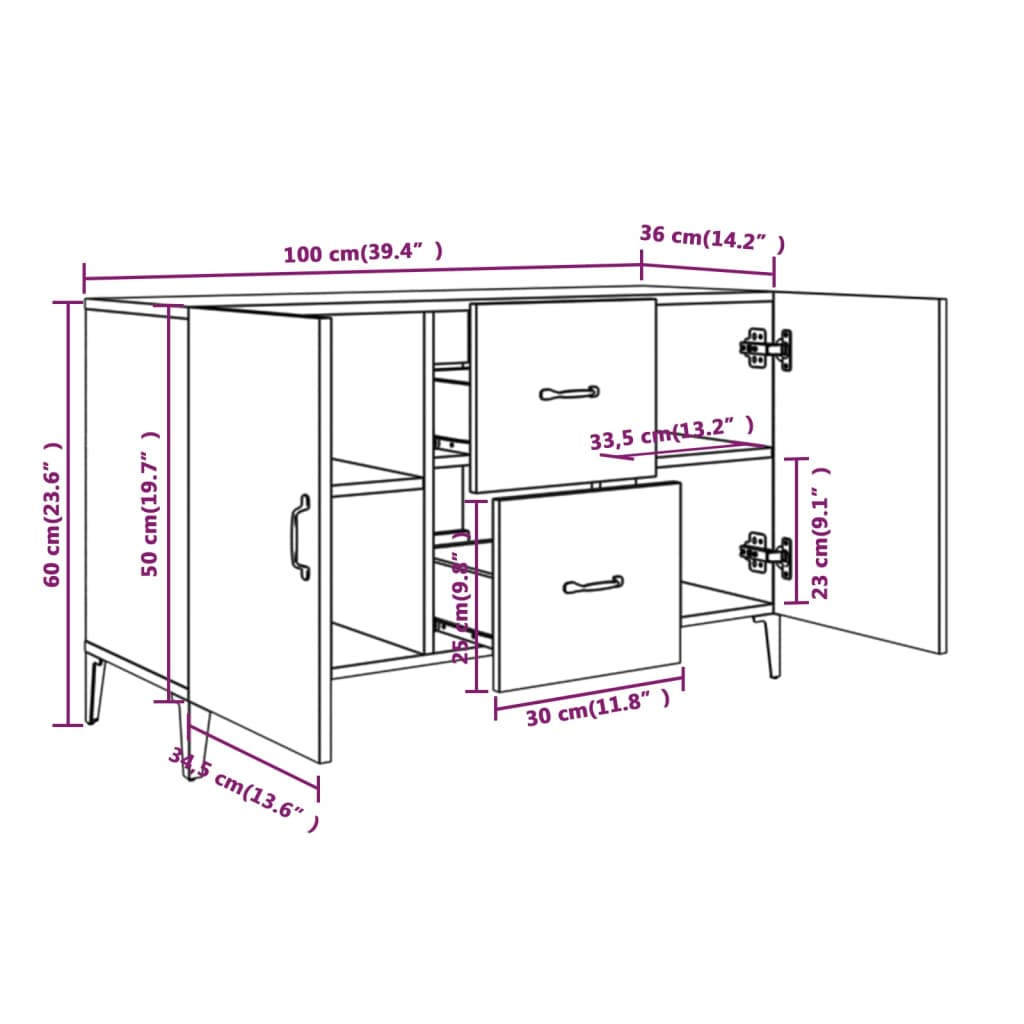 vidaXL Aparador de madera de ingeniería blanco 100x36x60 cm