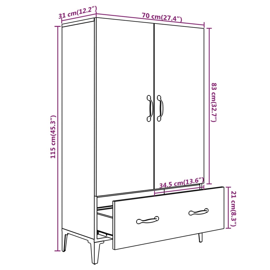 vidaXL Aparador de madera contrachapada blanco 70x31x115 cm