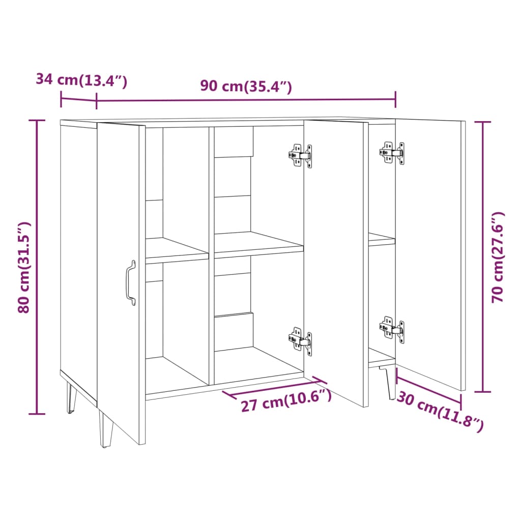 vidaXL Aparador de madera de ingeniería gris Sonoma 90x34x80 cm