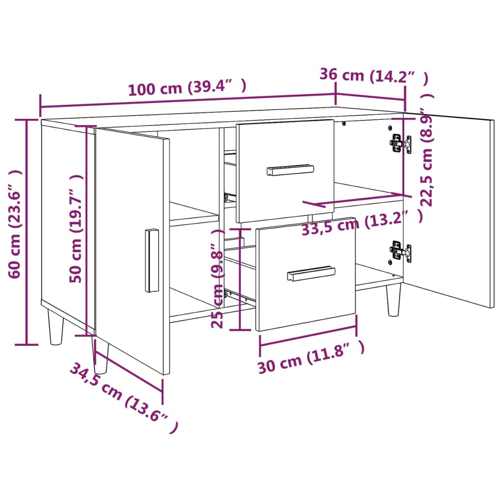 vidaXL Aparador de madera de ingeniería gris Sonoma 100x36x60 cm