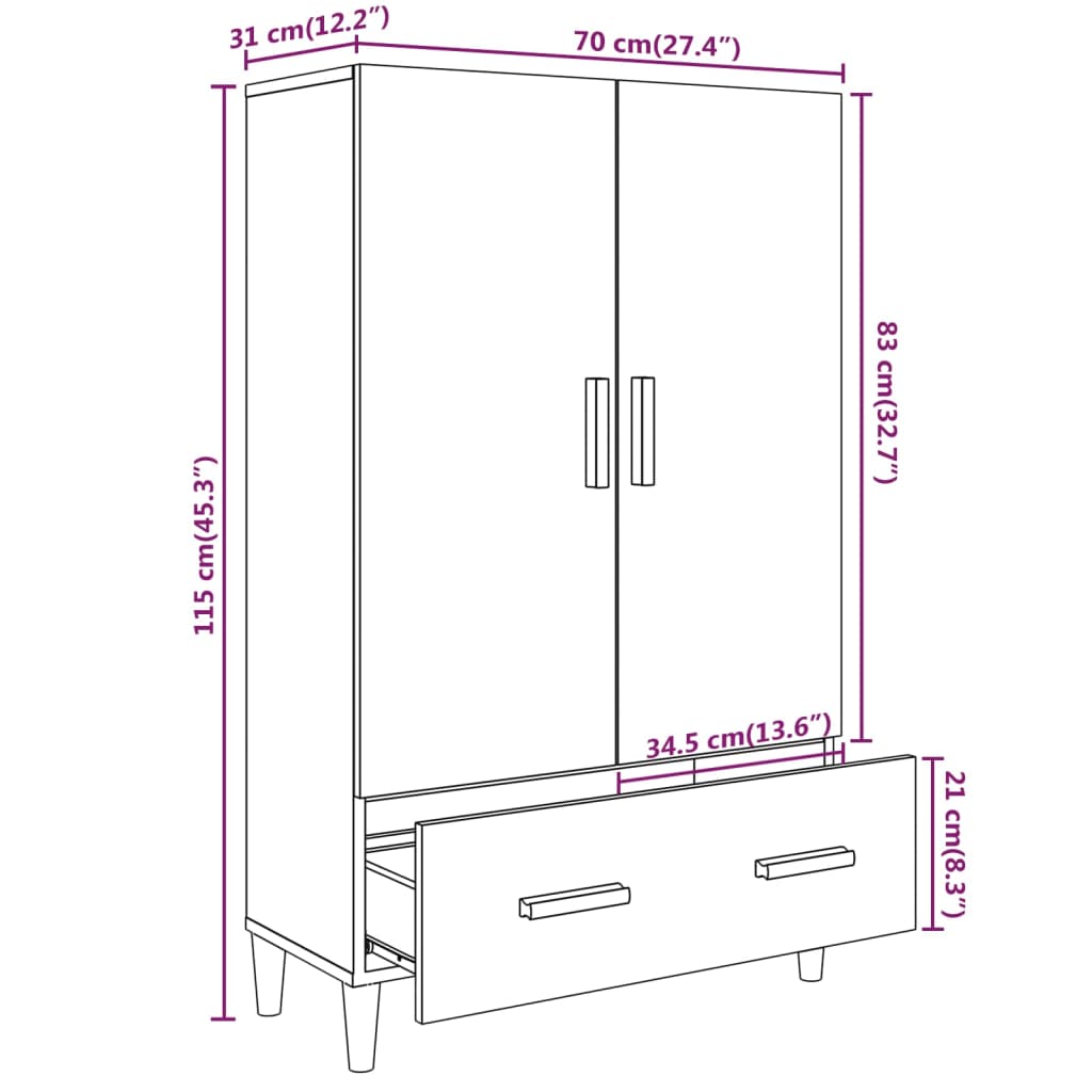 vidaXL Aparador madera contrachapada roble ahumado 70x31x115 cm