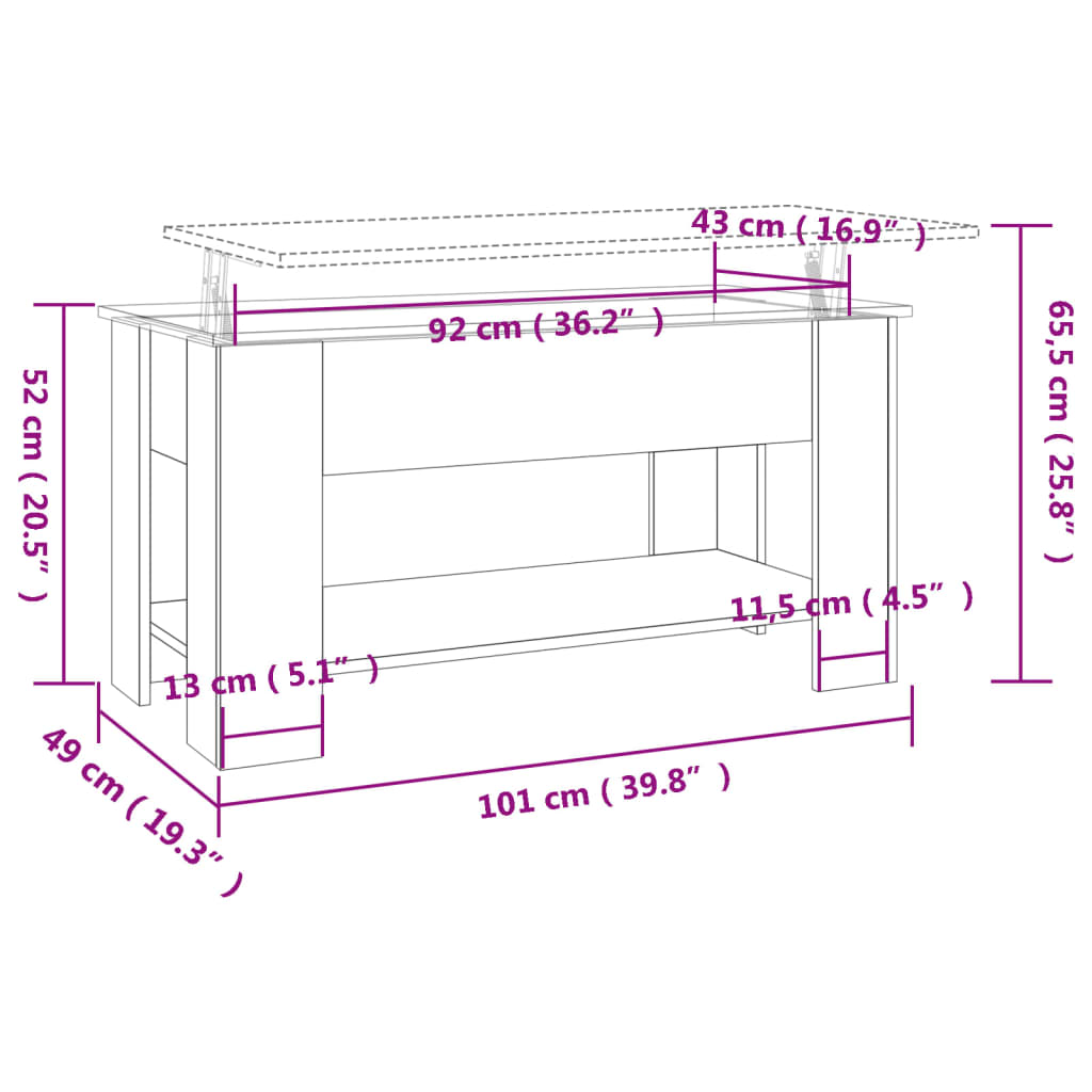 vidaXL Mesa de centro madera de ingeniería gris Sonoma 101x49x52 cm