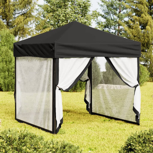 vidaXL Carpa para fiestas plegable con paredes laterales negro 2x2 m