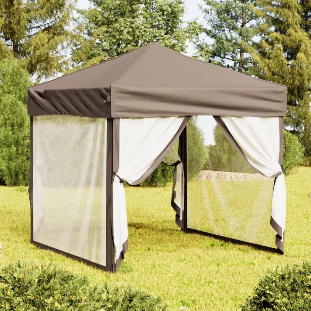 vidaXL Carpa para fiestas plegable con paredes gris taupé 2x2 m