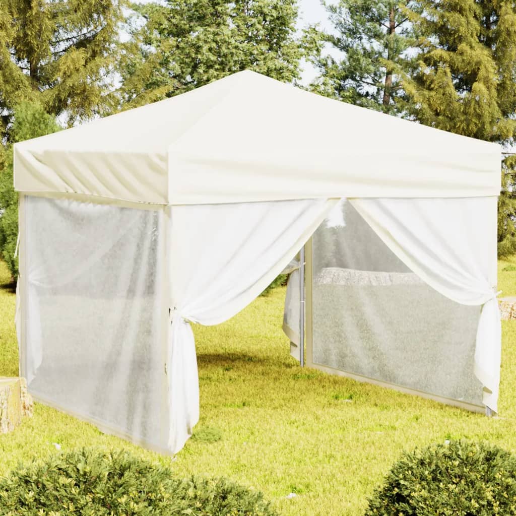 vidaXL Carpa para fiestas plegable con paredes laterales crema 3x3 m