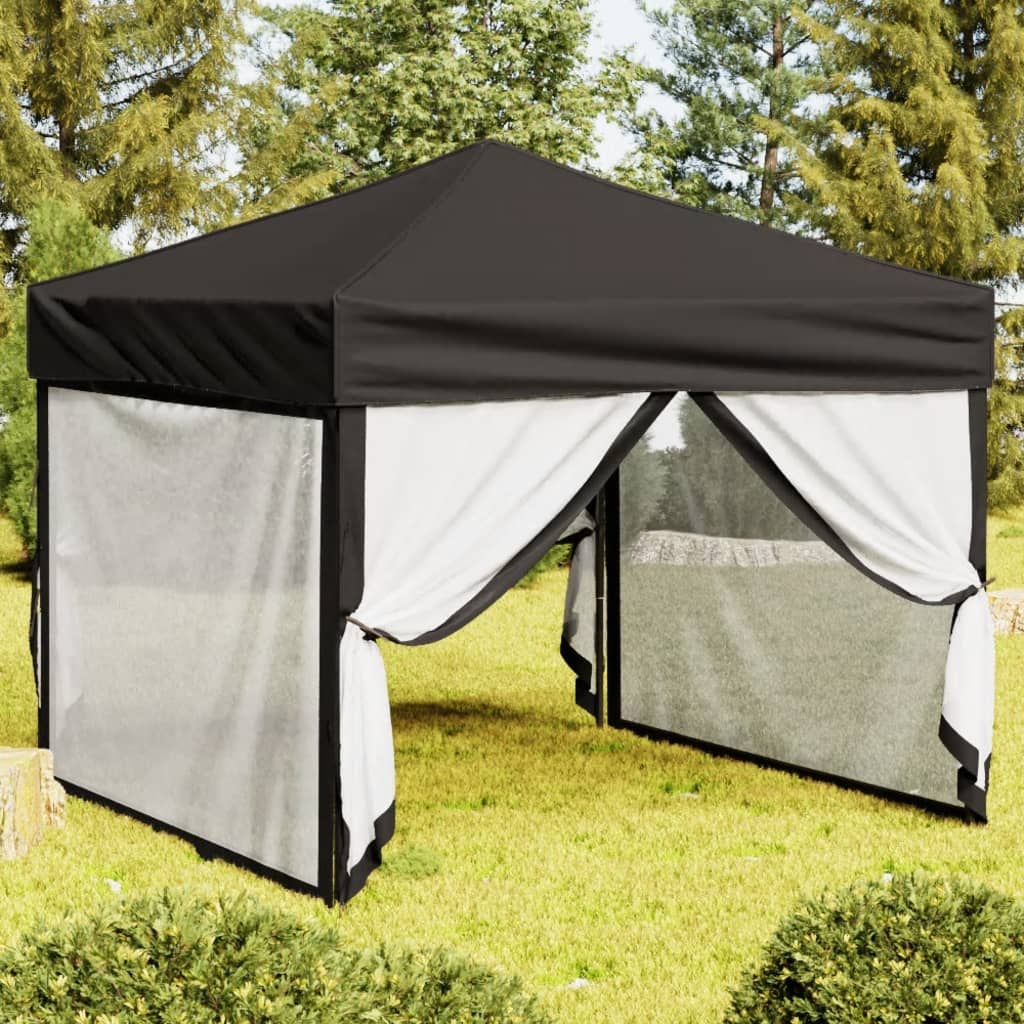 vidaXL Carpa para fiestas plegable con paredes laterales negra 3x3 m