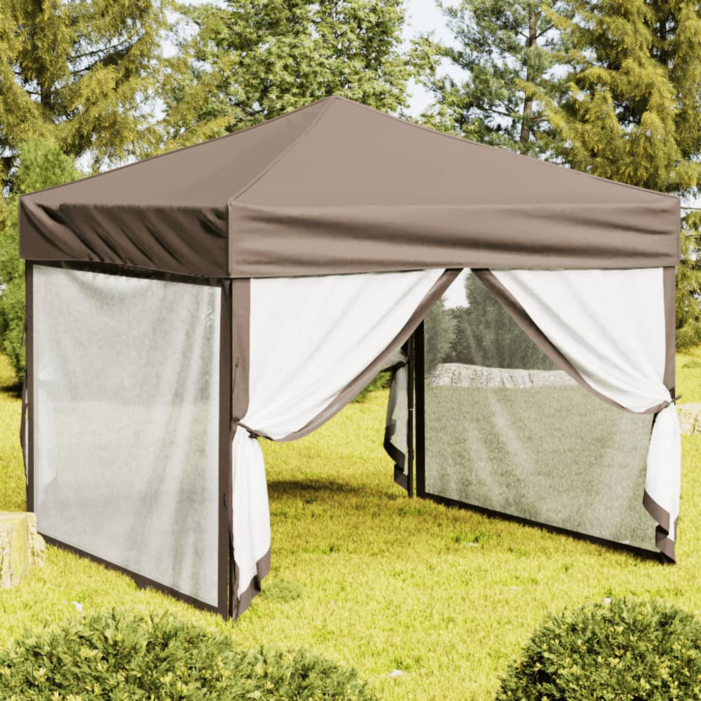 vidaXL Carpa para fiestas plegable con paredes gris taupé 3x3 m