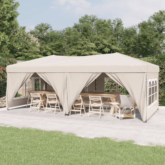 vidaXL Carpa para fiestas plegable con paredes laterales crema 3x6 m