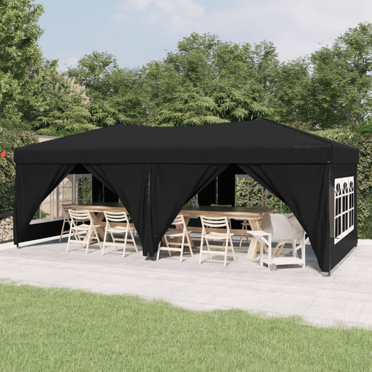 vidaXL Carpa para fiestas plegable con paredes laterales negra 3x6 m