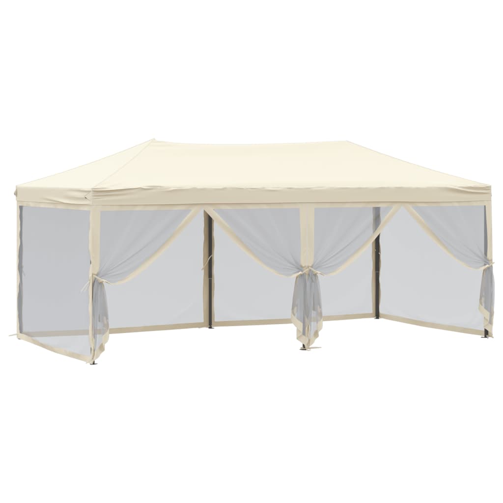 vidaXL Carpa para fiestas plegable con paredes laterales crema 3x6 m