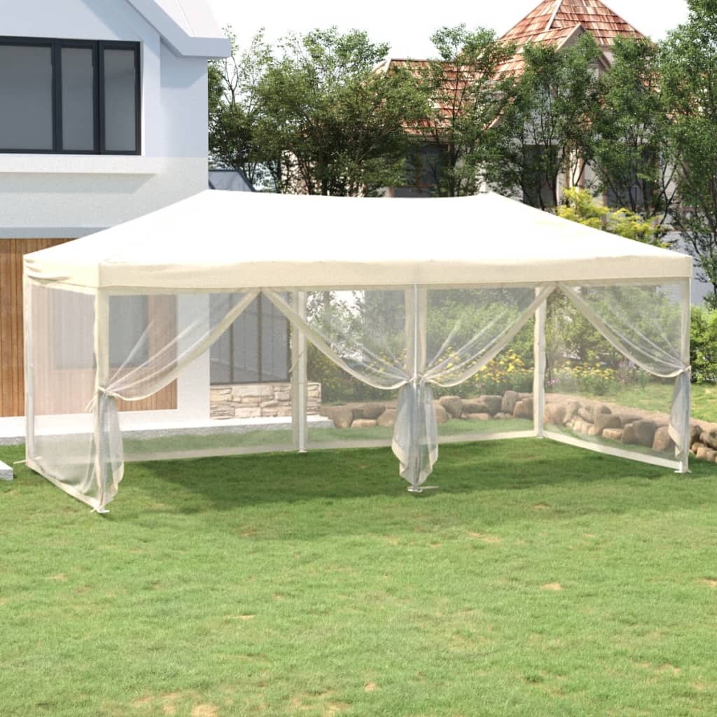 vidaXL Carpa para fiestas plegable con paredes laterales crema 3x6 m