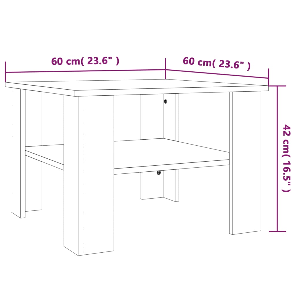 vidaXL Mesa de centro de madera contrachapada gris Sonoma 60x60x42 cm