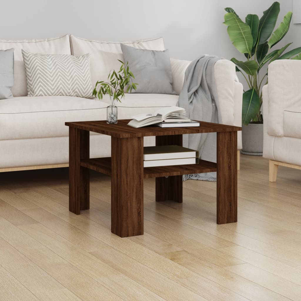 vidaXL Mesa de centro de madera contrachapada roble marrón 60x60x42 cm