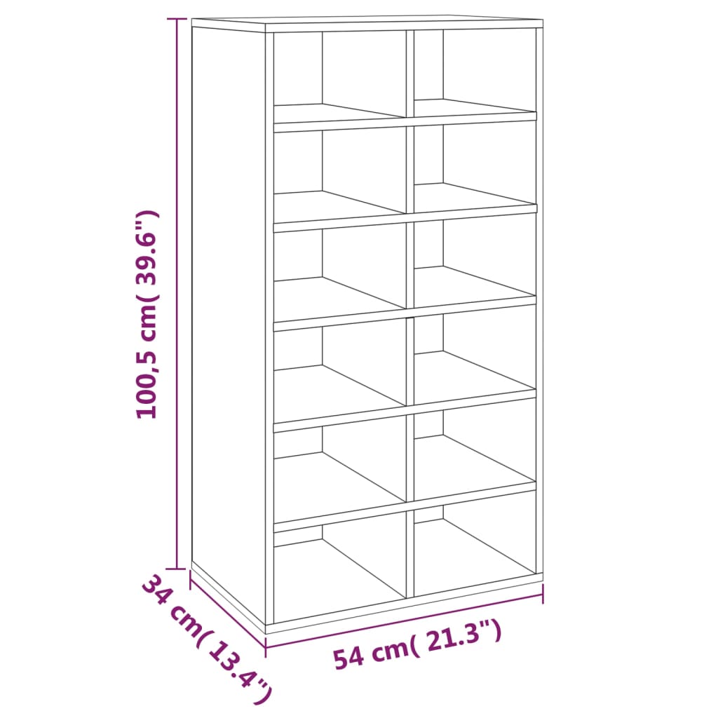 vidaXL Zapatero madera contrachapada roble ahumado 54x34x100,5 cm