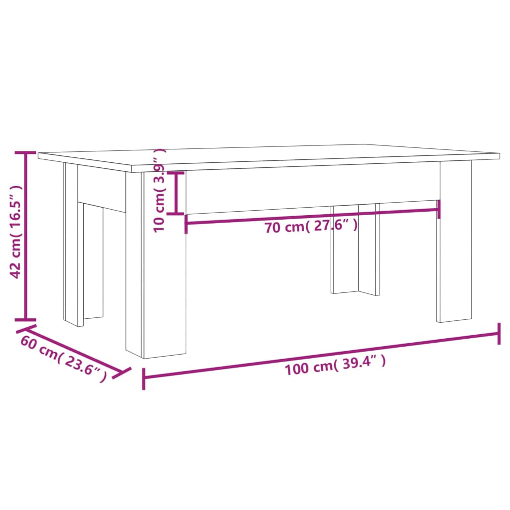 vidaXL Mesa de centro madera contrachapada roble ahumado 100x60x42 cm