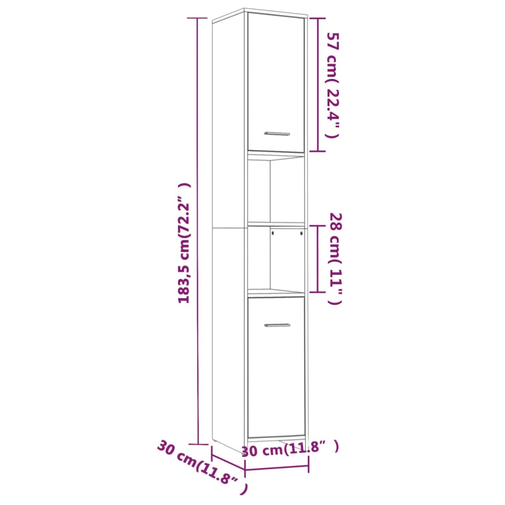 vidaXL Armario de baño madera contrachapada roble marrón 30x30x183,5cm