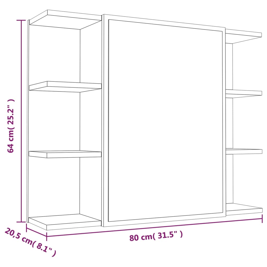 vidaXL Armario con espejo baño madera roble ahumado 80x20,5x64 cm